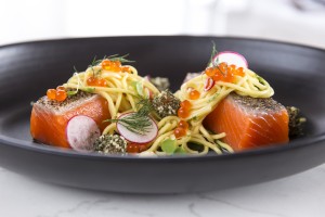 cured Ōra King salmon, coriander namjin with a noodle salad